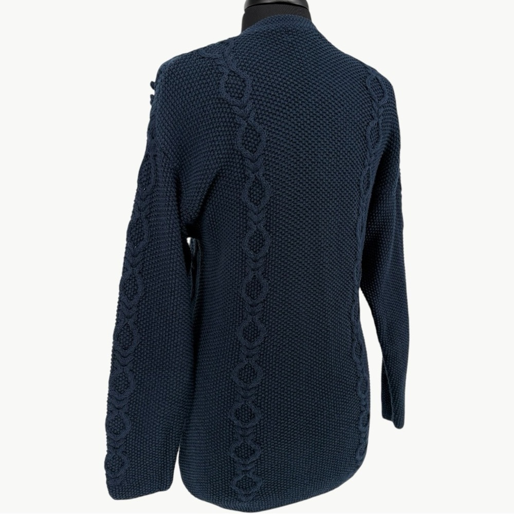 Vintage LL Bean Fisherman Cable Knit Cardigan Size Medium Navy Wool Blend 90s - Picture 7 of 13